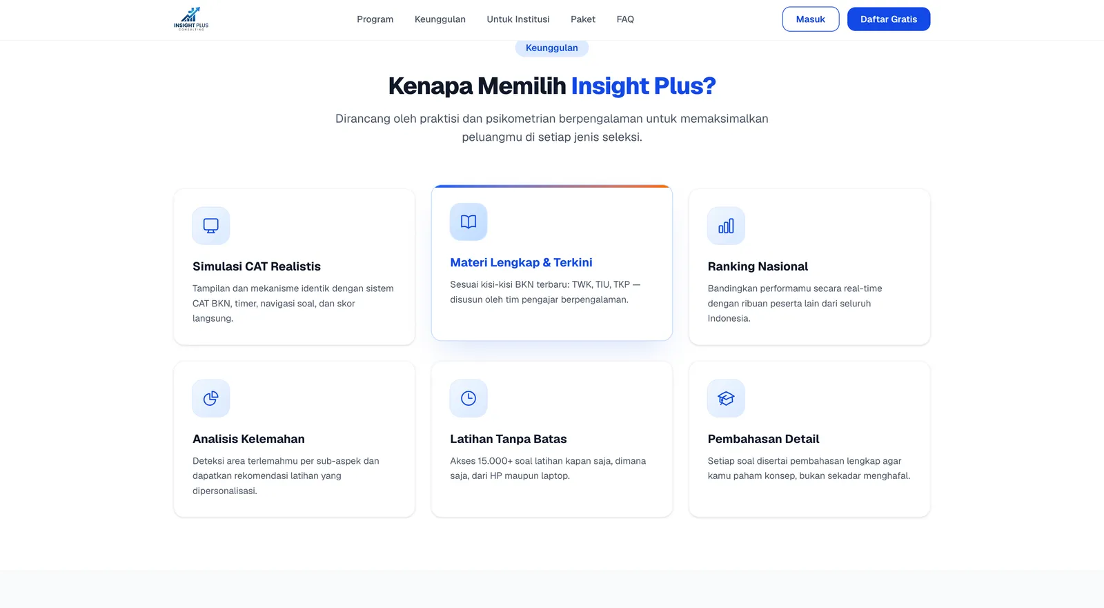Halaman program seleksi Insight Plus